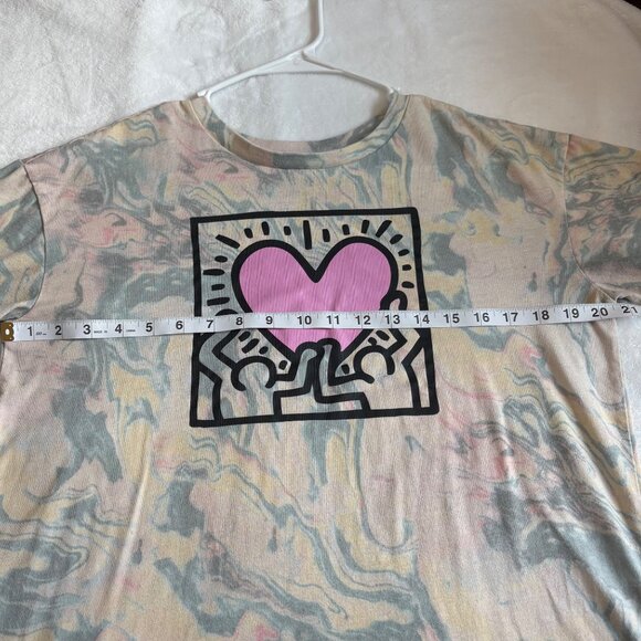 Keith Haring Womens Size 2X Marbled Tee With Pink Heart Graphic - Picture 9 of 9